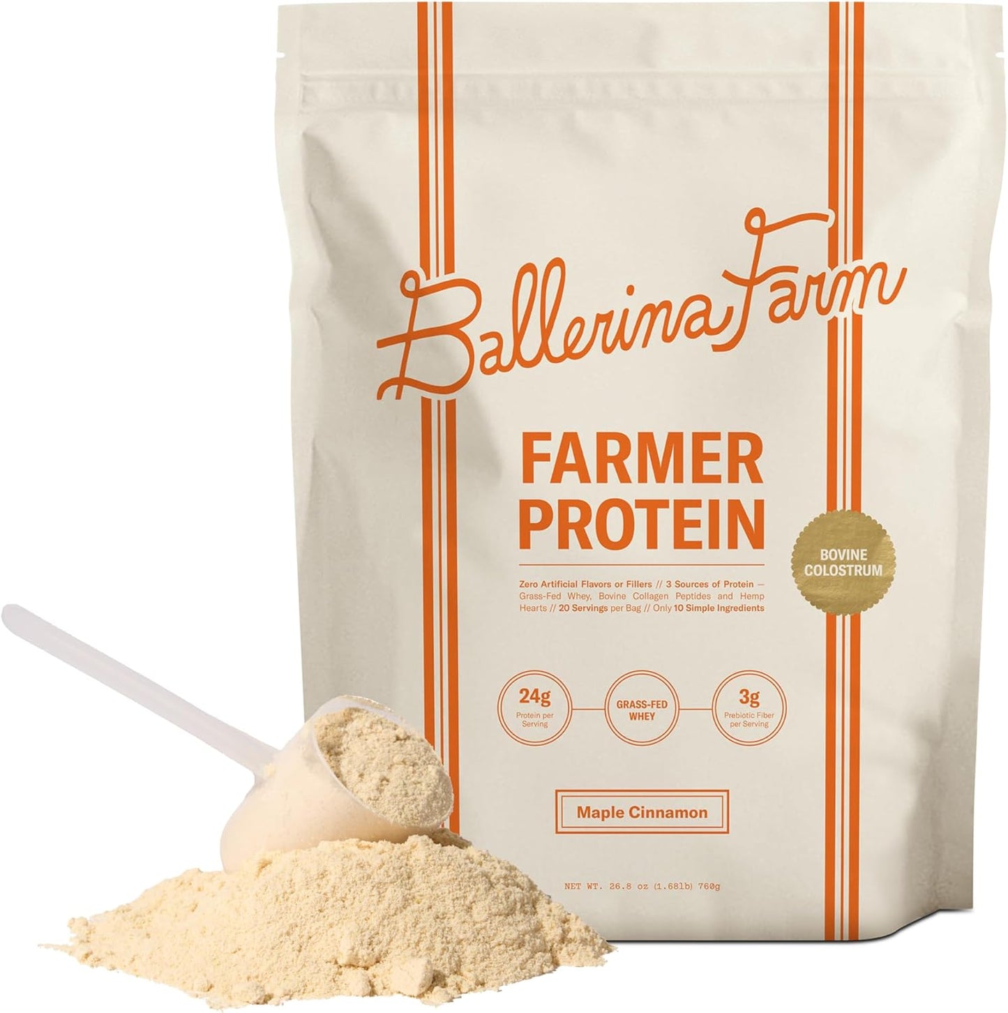 Grass Fed Whey Protein Powder, Vanilla Bean, 24g Protein with Collagen Peptides, Bovine Colostrum, Hemp Hearts & Prebiotic Fiber, No Added Sugar or Artificial Ingredients, 20 Servings