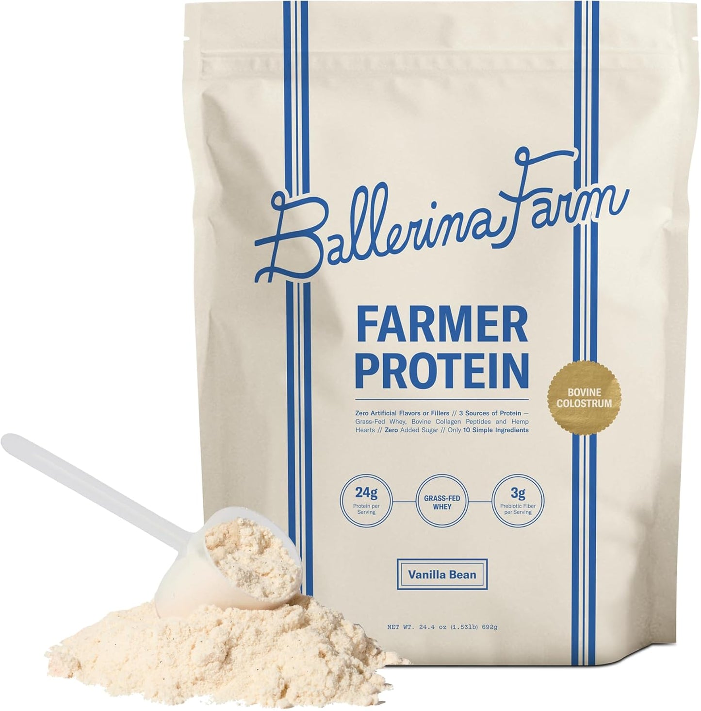Ballerina Farm Grass Fed Whey Protein Powder, 24g Protein with Collagen Peptides,  20 Servings